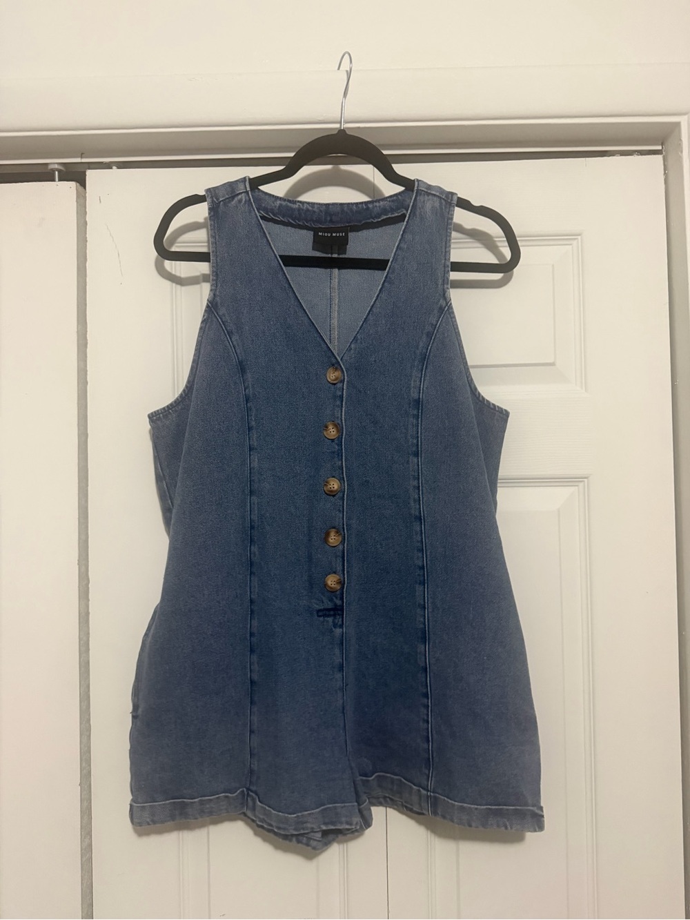 Women’s Denim Button-Front Romper - Blue